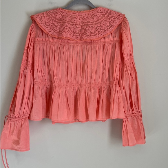 NEW Anthropologie Babydoll Lace Blouse Long Sleeve Sz Large Peach - Picture 7 of 11